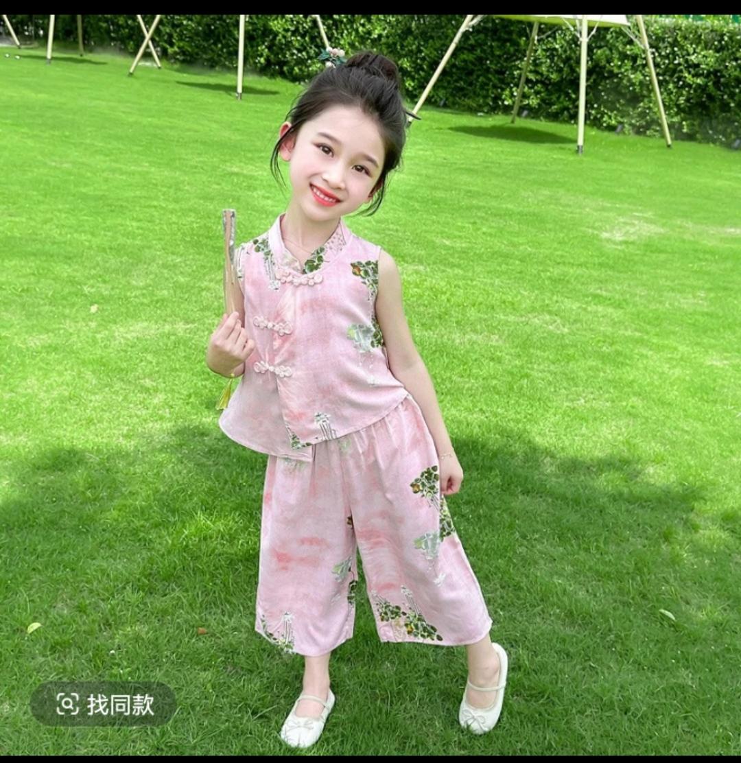 【G】薄款夏季女单排扣碎花新中式中国风套装女孩复古时尚洋气时髦