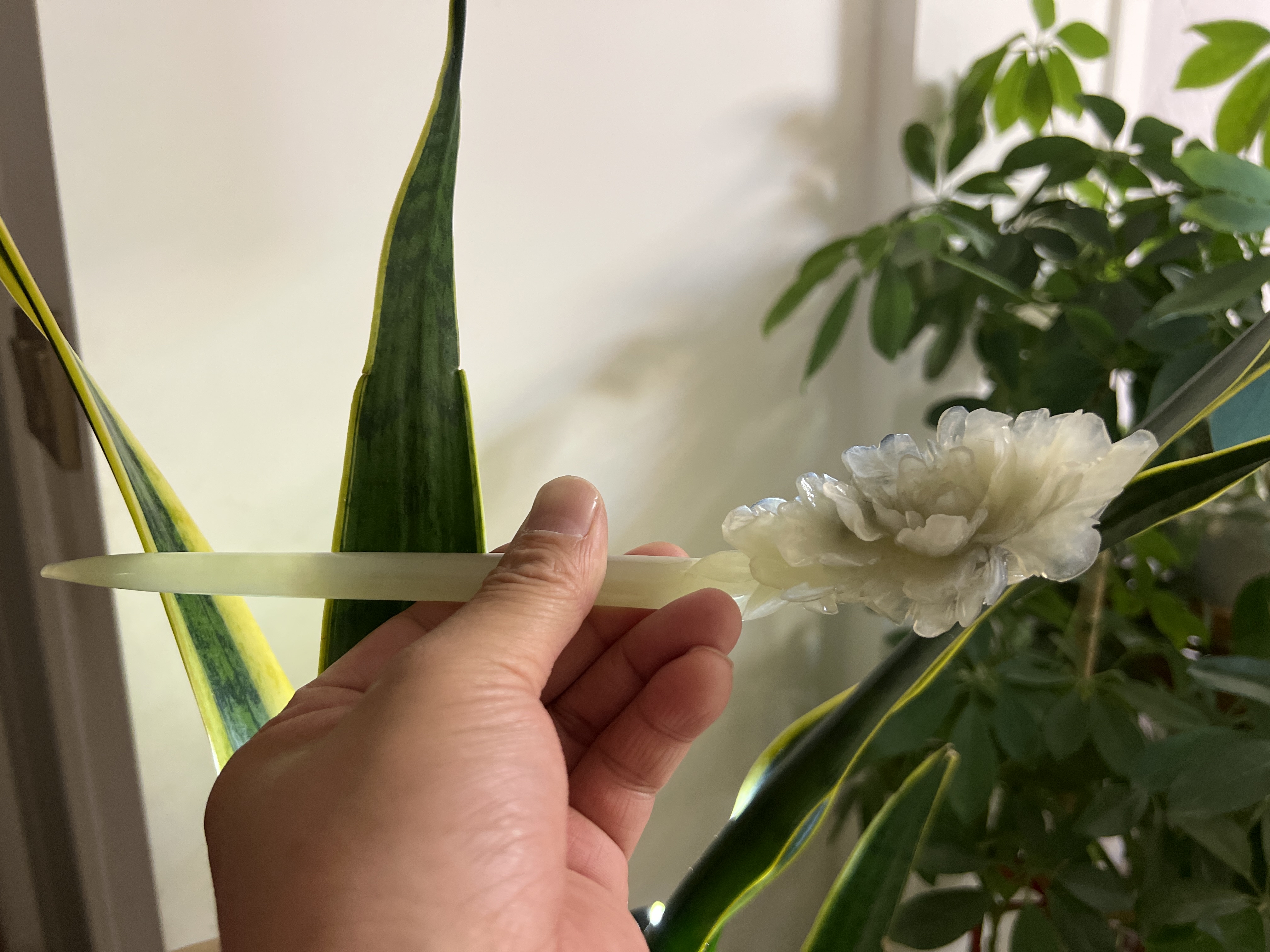 新中式国风岫玉牡丹花发簪