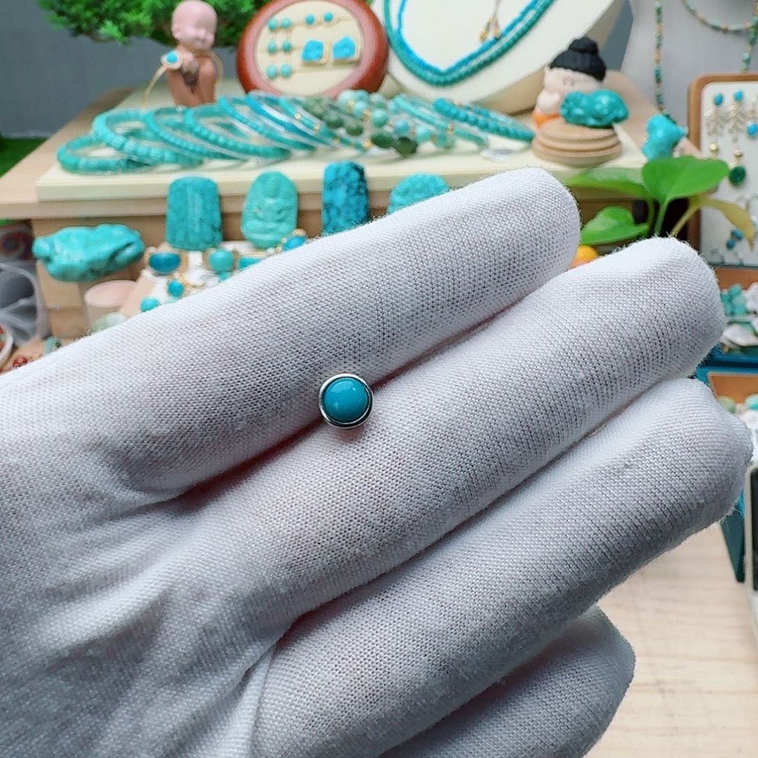 孤***鹰绿松石银S925镶嵌耳饰