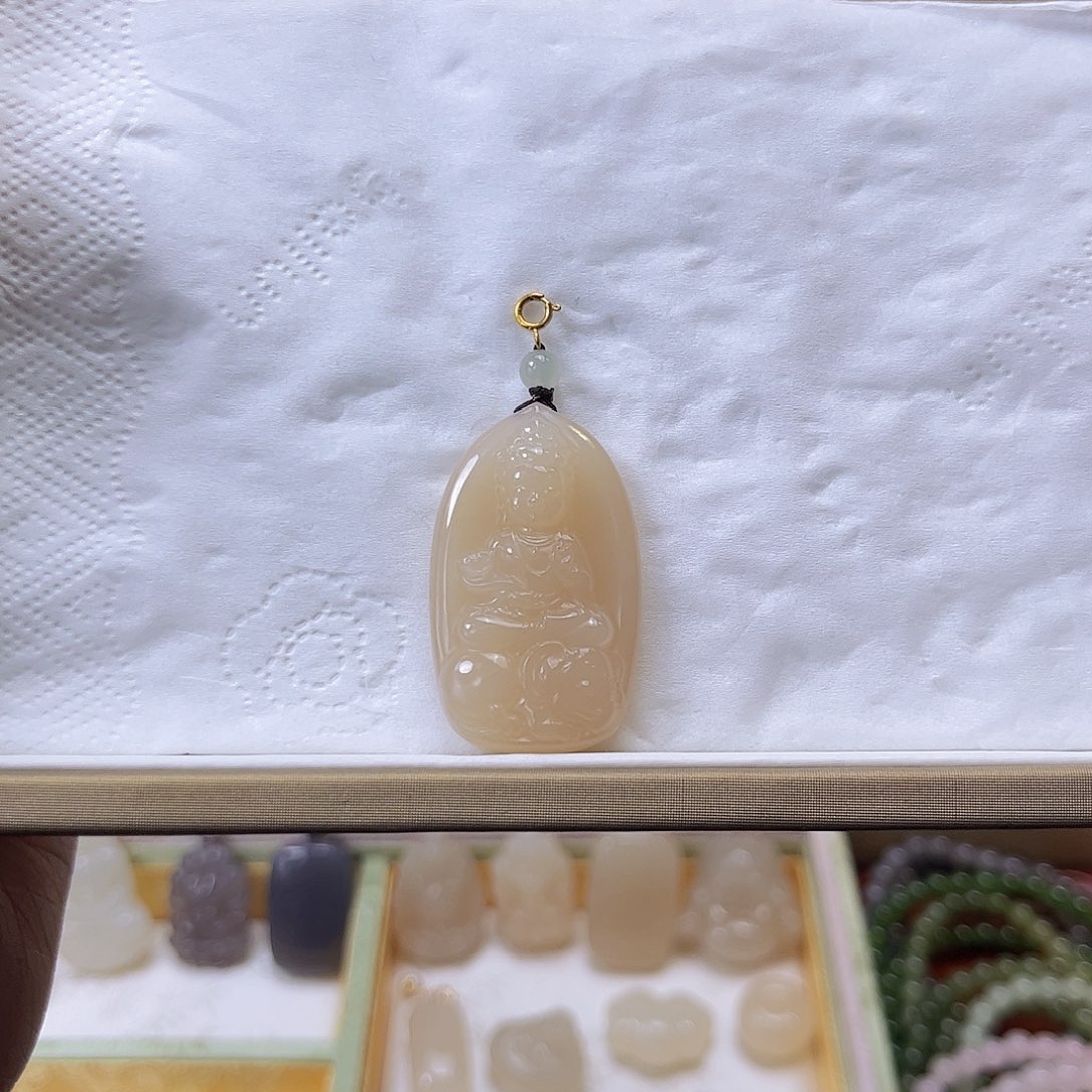和田玉18K金镶嵌吊坠(不含链)