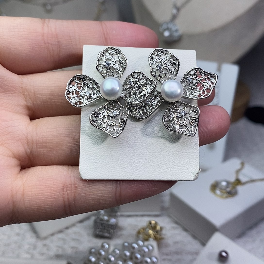 淡水珍珠耳饰银S925镶嵌