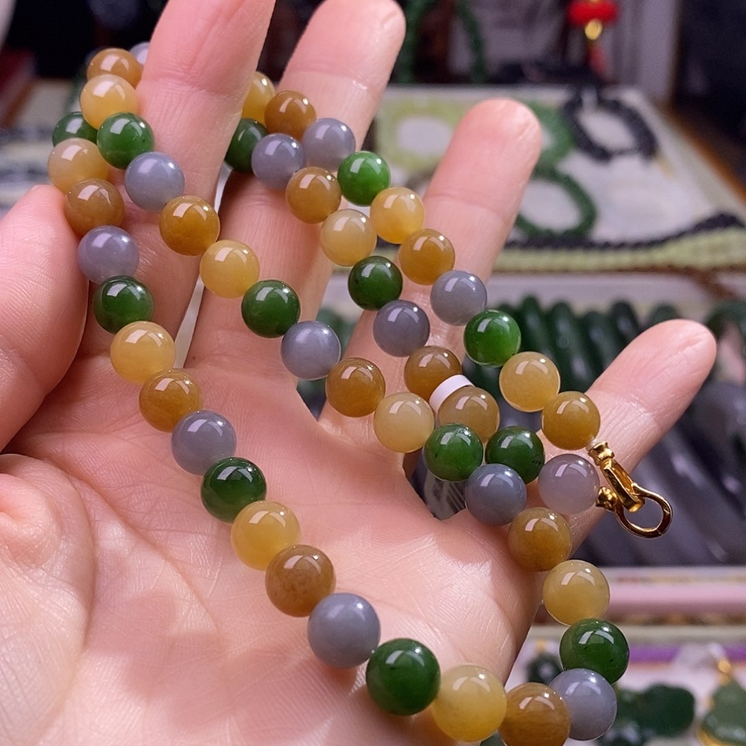 颈饰未镶嵌和田玉多宝8mm项链