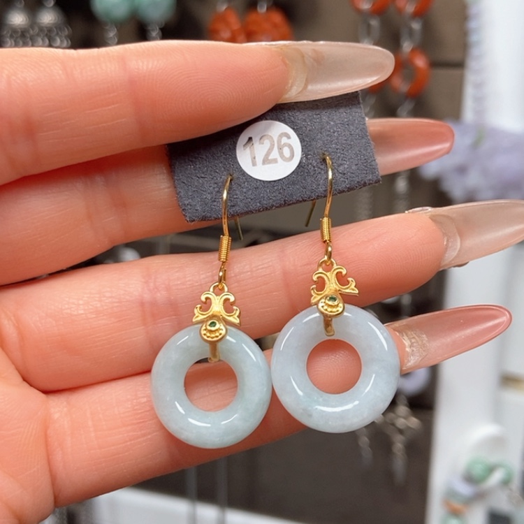 【闪购商品】翡翠耳饰银S925镀金镶嵌