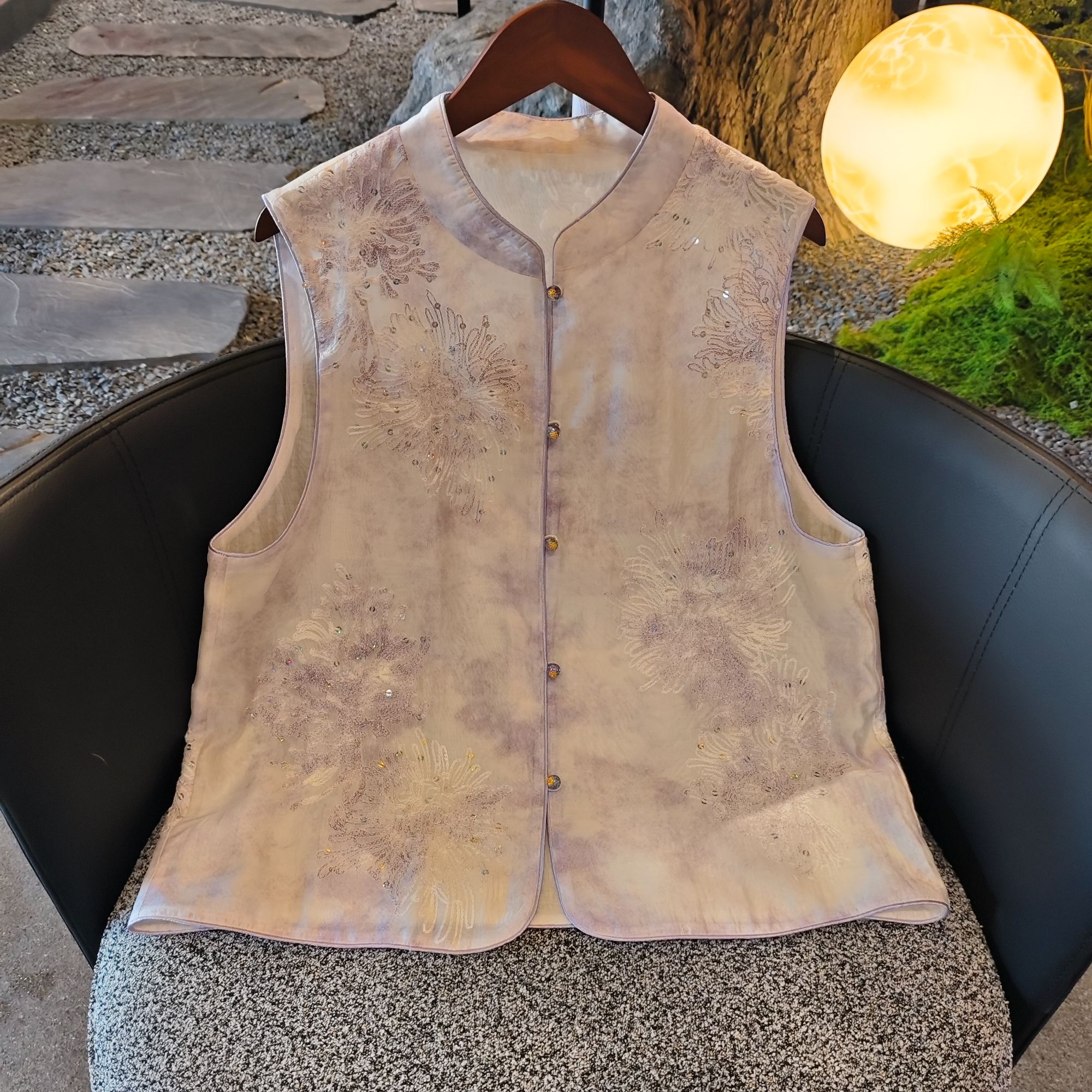 【玉烟】2025夏季新款马甲新中式宽松立领绣花上衣马夹女款