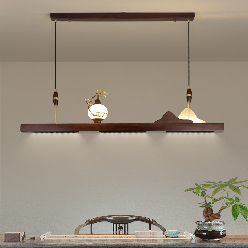 新中式铜加乌金木餐厅茶台吊灯