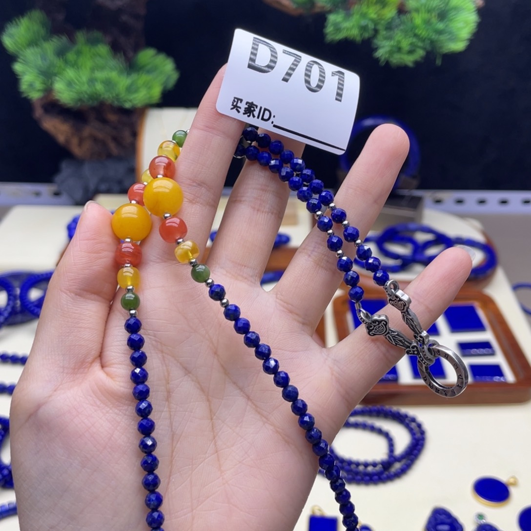 银S925镶嵌青金石吊坠链