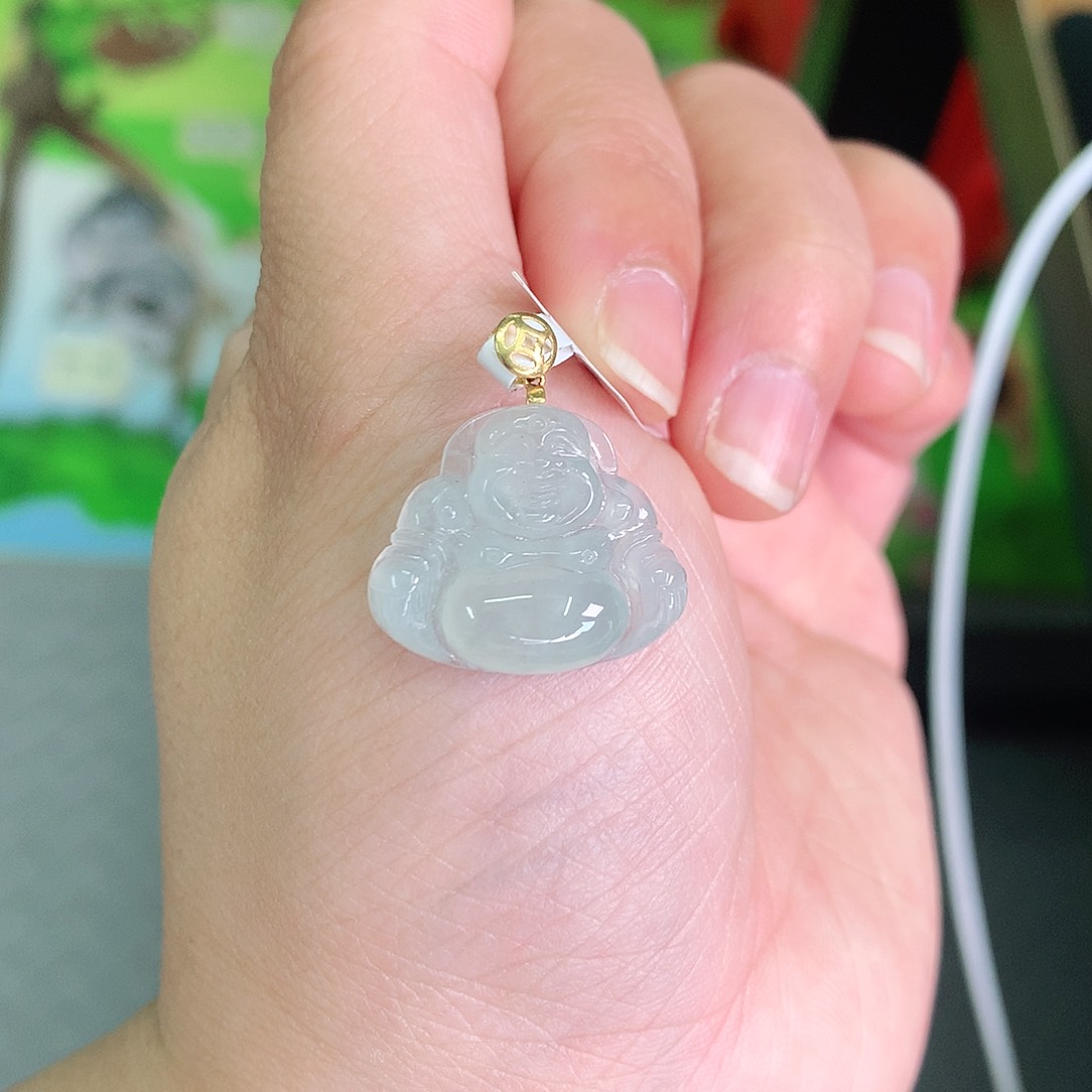 翡翠颈饰18K金镶嵌冰晴佛公