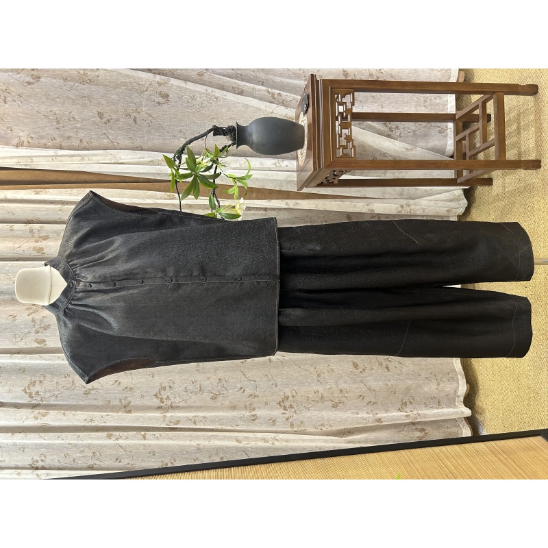 [幽篁] 香云纱冠乐绉小脚裤