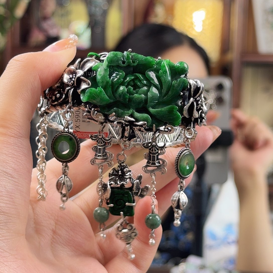 翡翠银S925镶嵌手镯