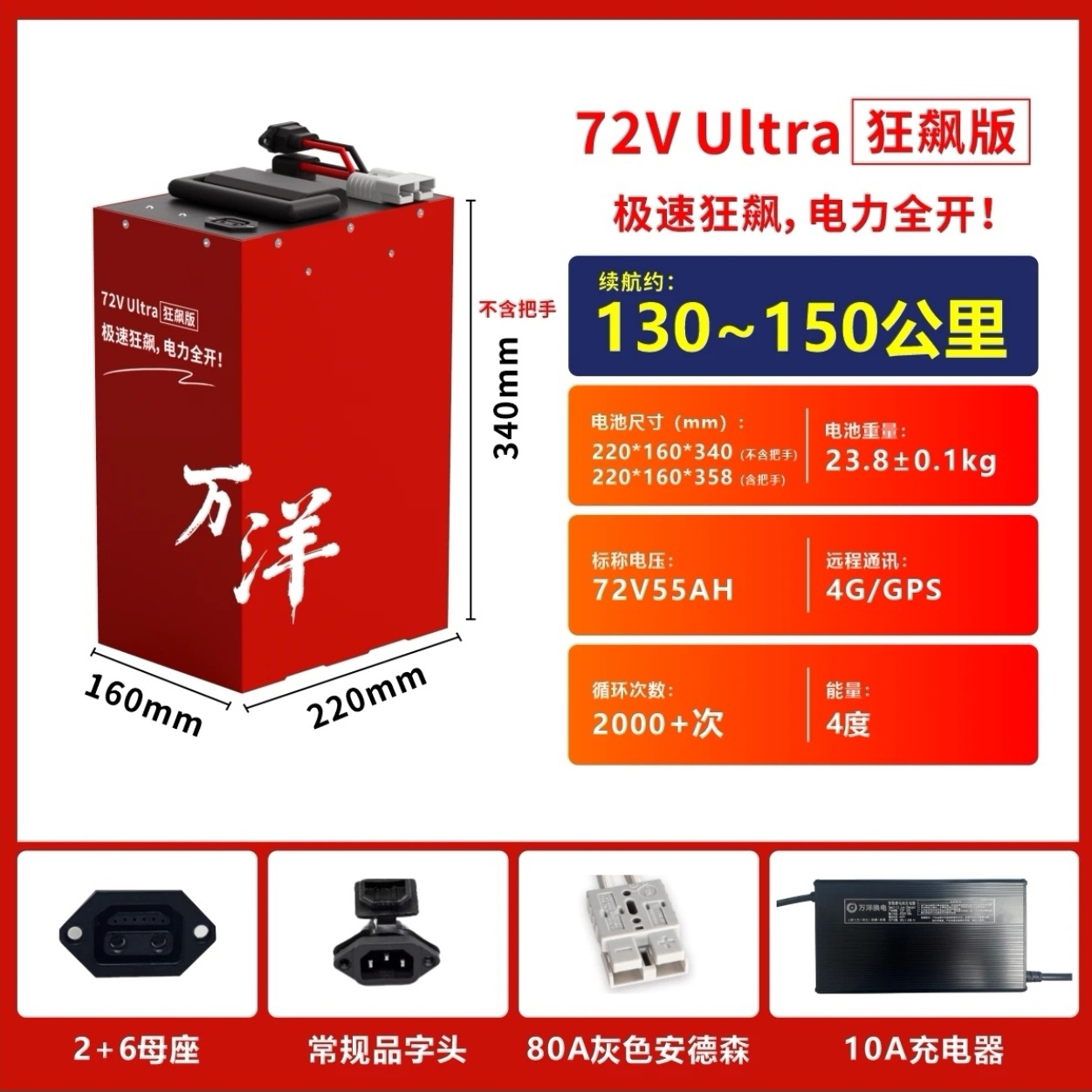 万洋锂电72V55AH国轩A品电芯菲尼基保护板锂电池50锂电瓶
