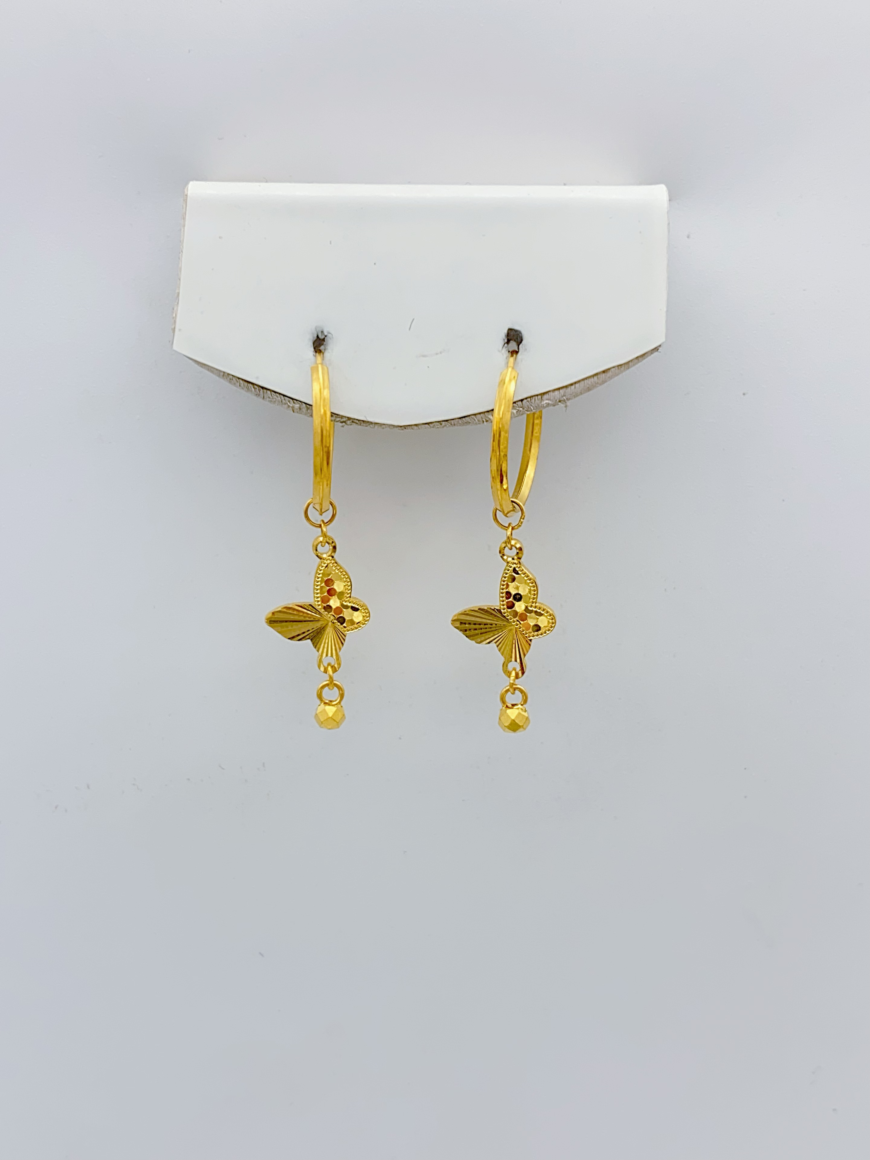 老庙黄金2 足金 精工5G工艺 龙鳞蝴蝶串珠 耳圈 1.85克