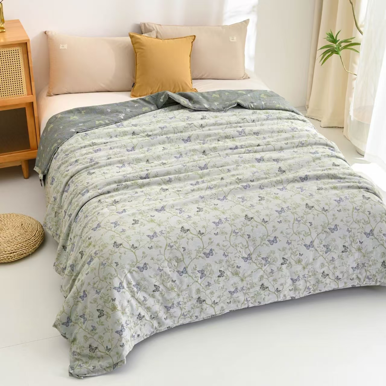 M【藤萝花梦-绿】200*230cm棉麻夏被亲肤时尚双面轻奢被子