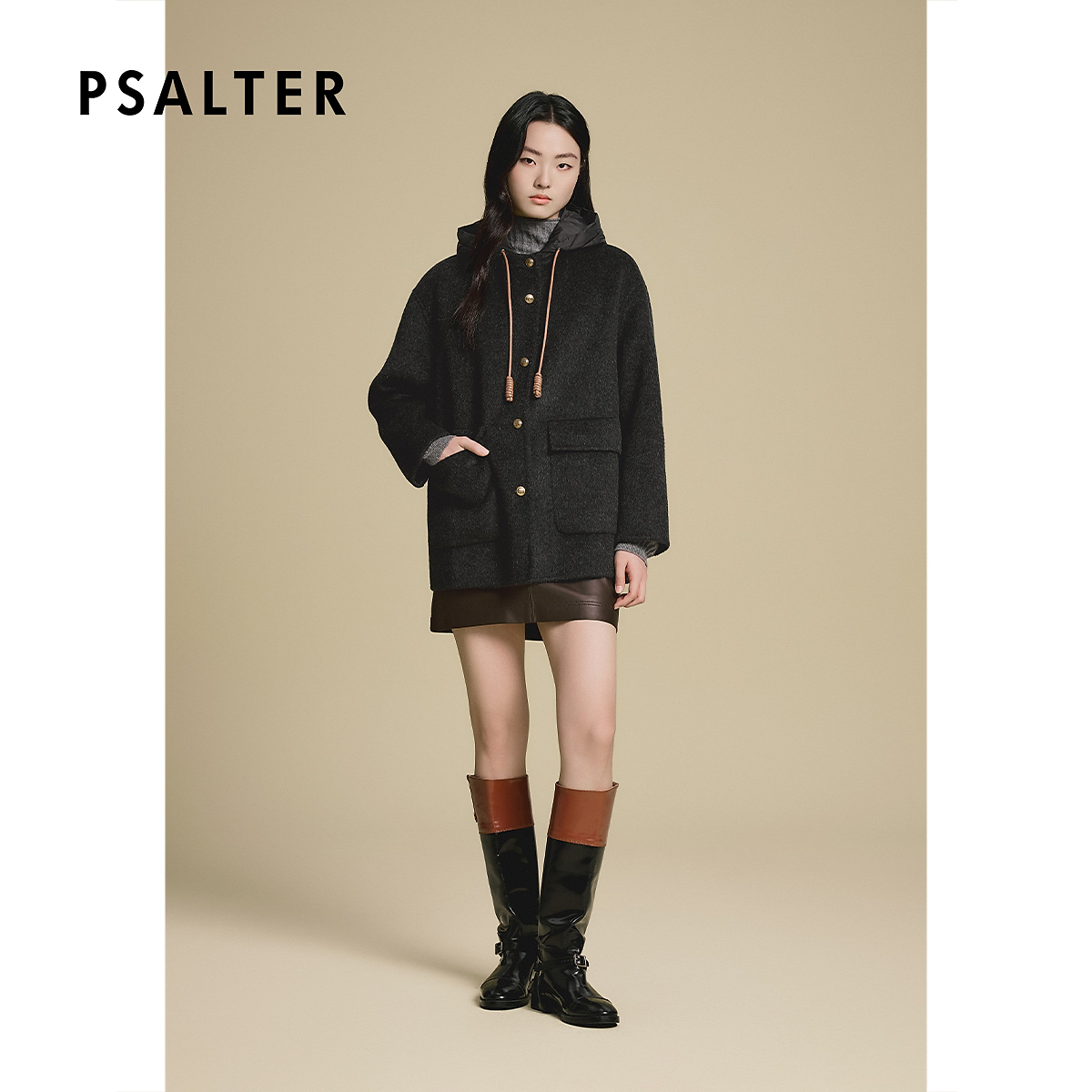 诗篇专选可拆卸羽绒帽廓形大衣羊毛呢外套2025冬季新款