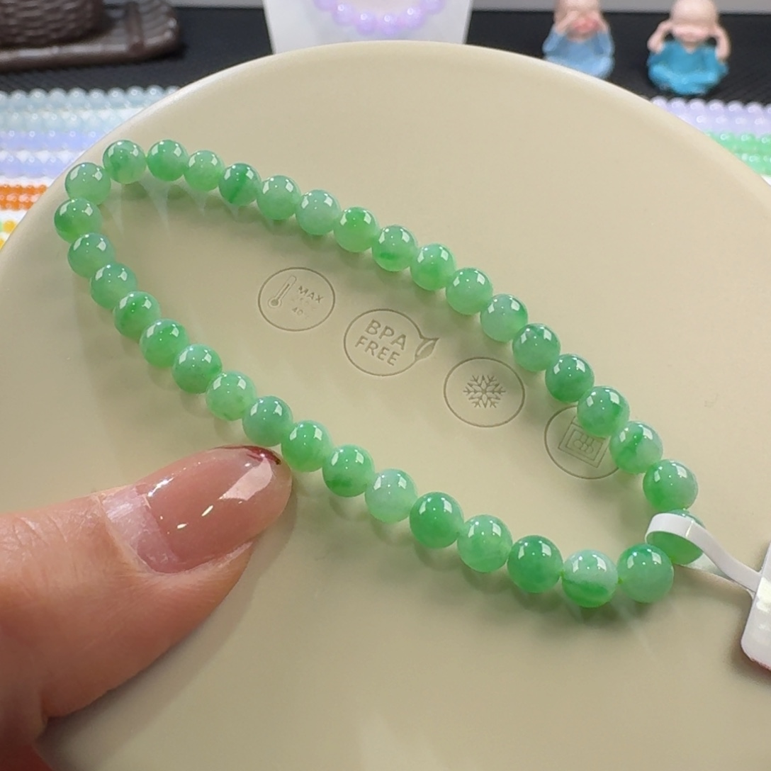 翡翠手链未镶嵌新款甜绿飘金丝绿单圈5.5mm