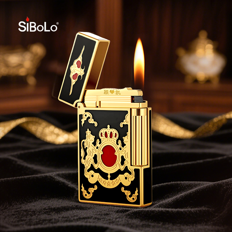 SiBoLo/仕保罗【帝王皇冠】双狮皇冠复古纯铜朗声打火机奢侈品充气