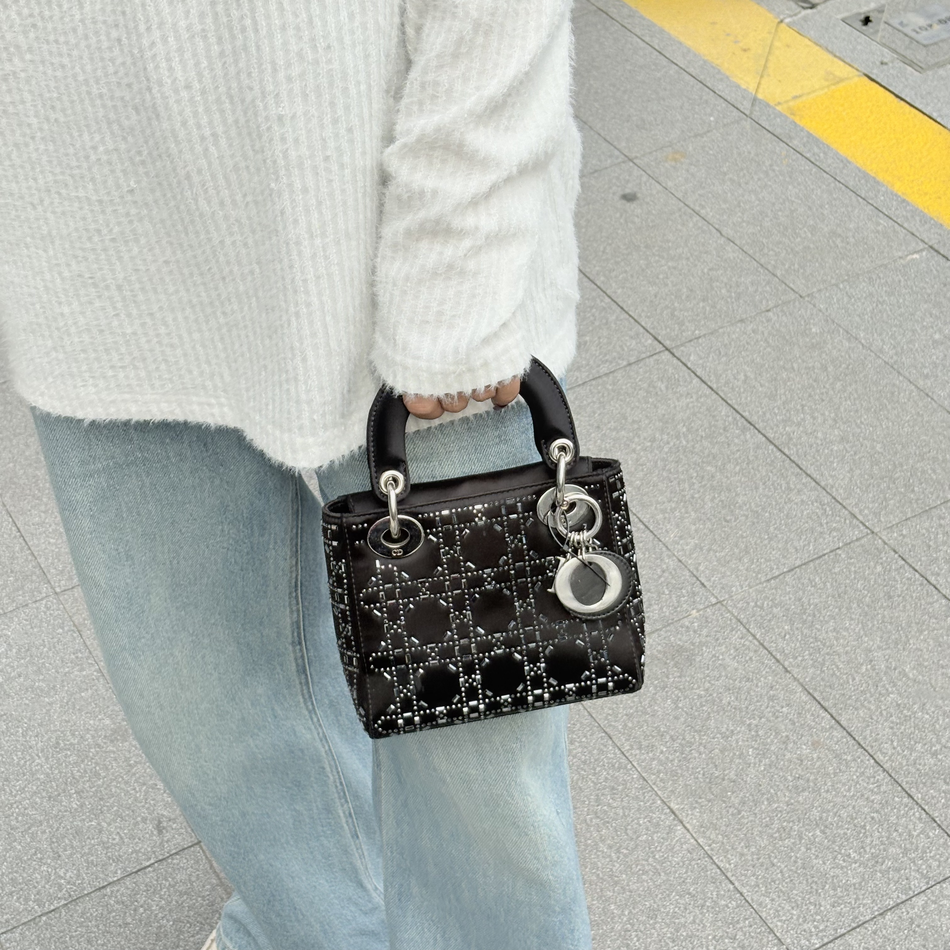 95新 DIOR/迪奥 法式亮钻黑三格戴妃（后换手提）