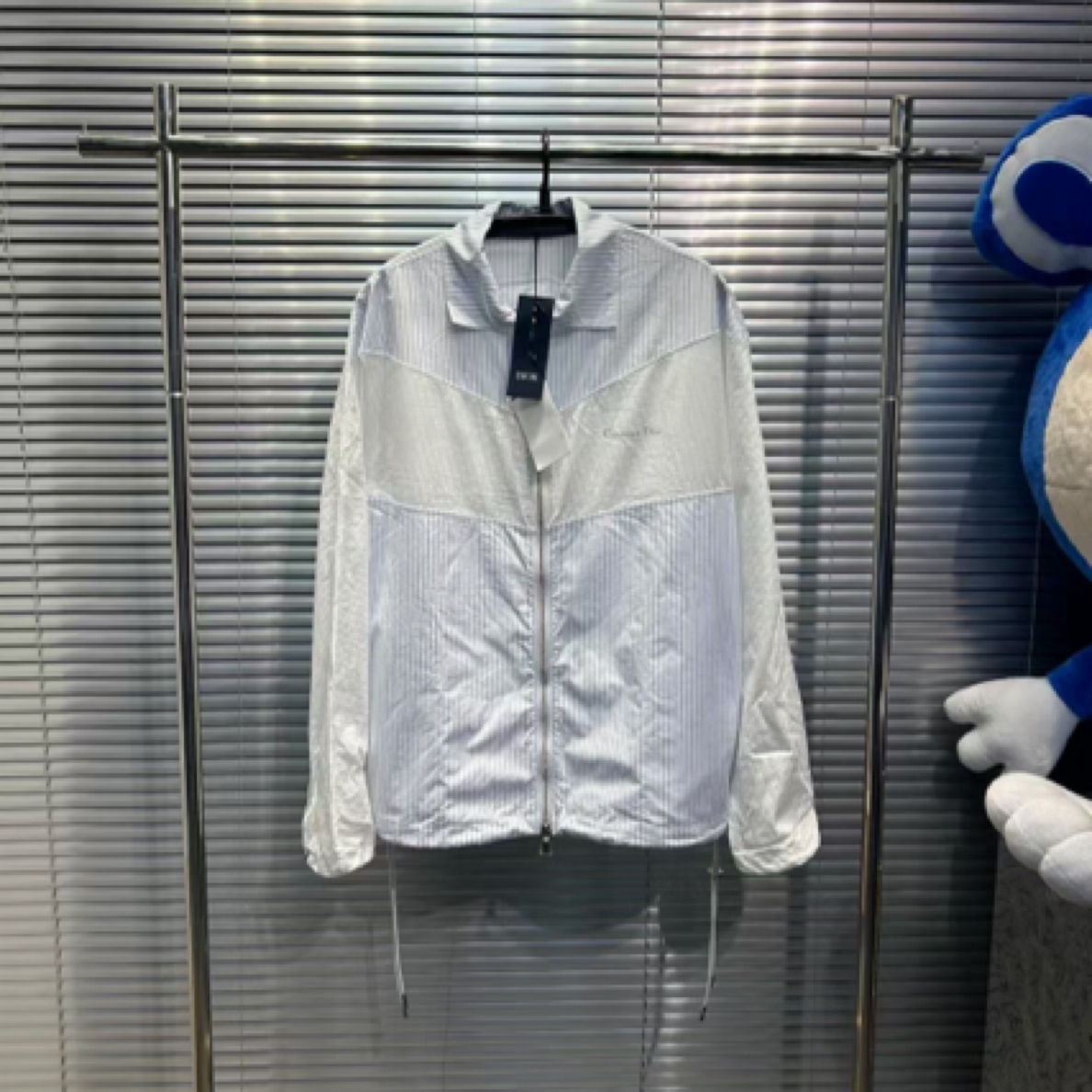 全新未使用 DIOR/迪奥 24条纹拼接标语拉链衬衫外套48码