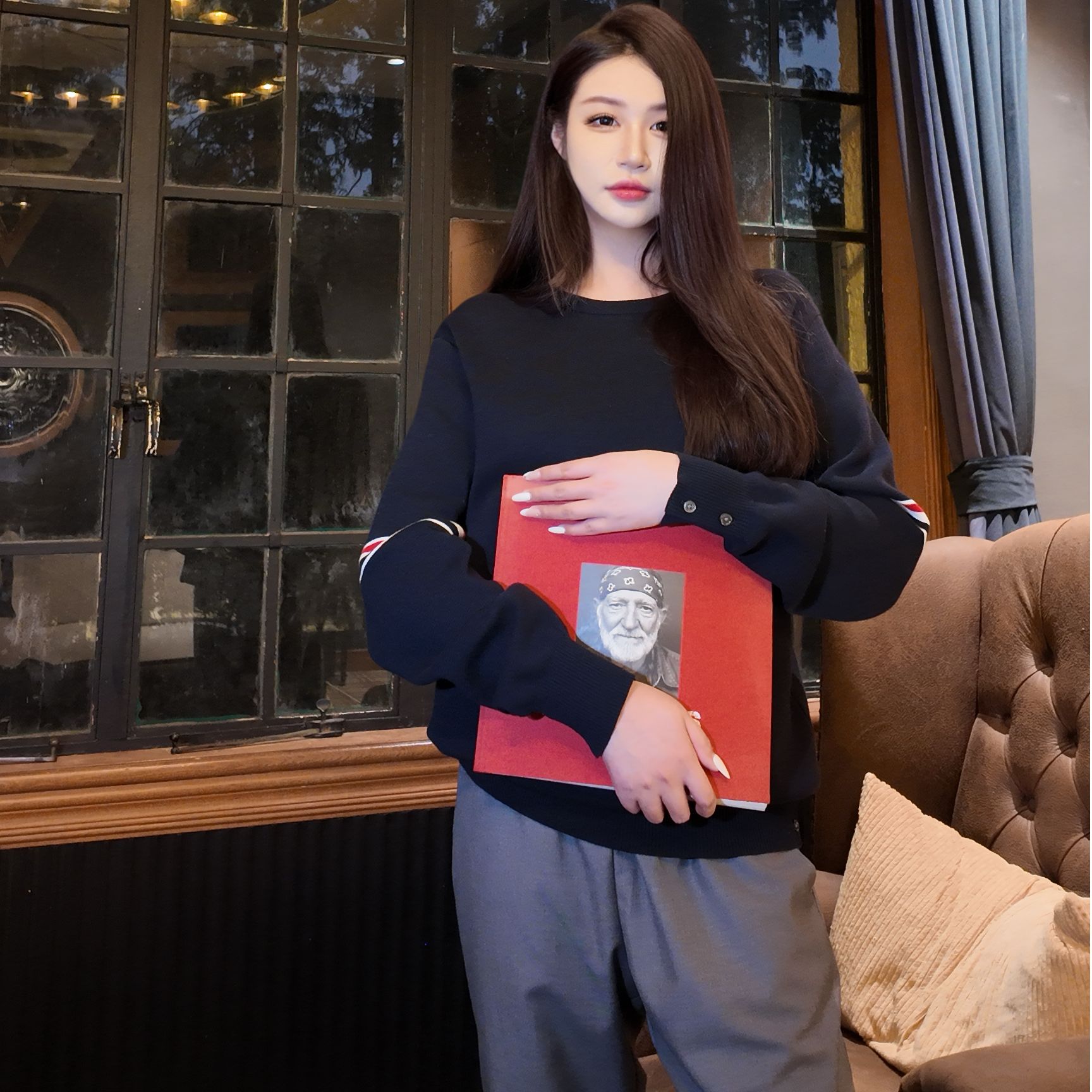 【goolu专属】tb新款深秋织带哈伦束脚裤时尚休闲裤百搭男女同款