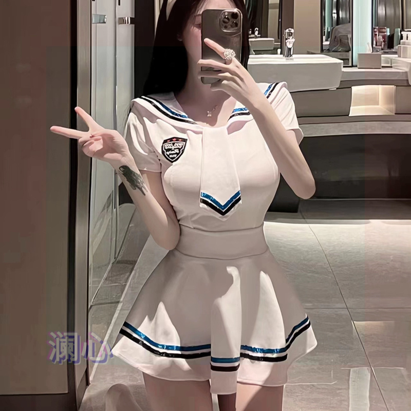 辣妹纯欲jk制服短裙套装显瘦薄性感大码女装两件水手夜店套装夏季