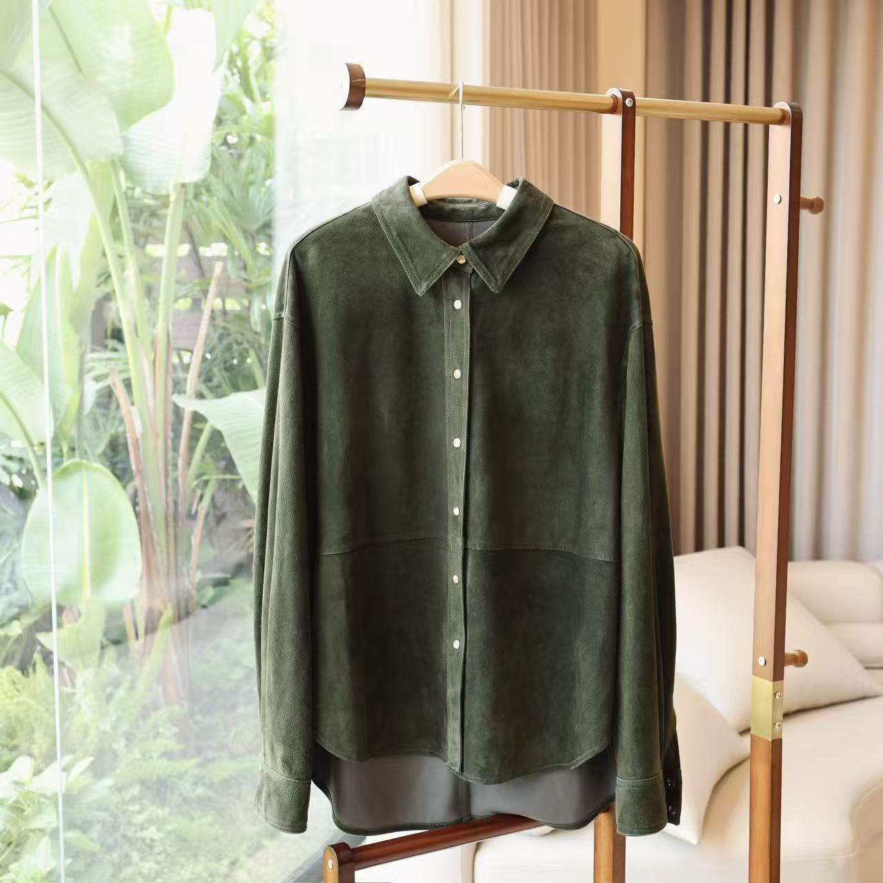 【晨老板】~ ceilina【复古邂逅】时尚翻领长袖皮衣衬衫外套79252017