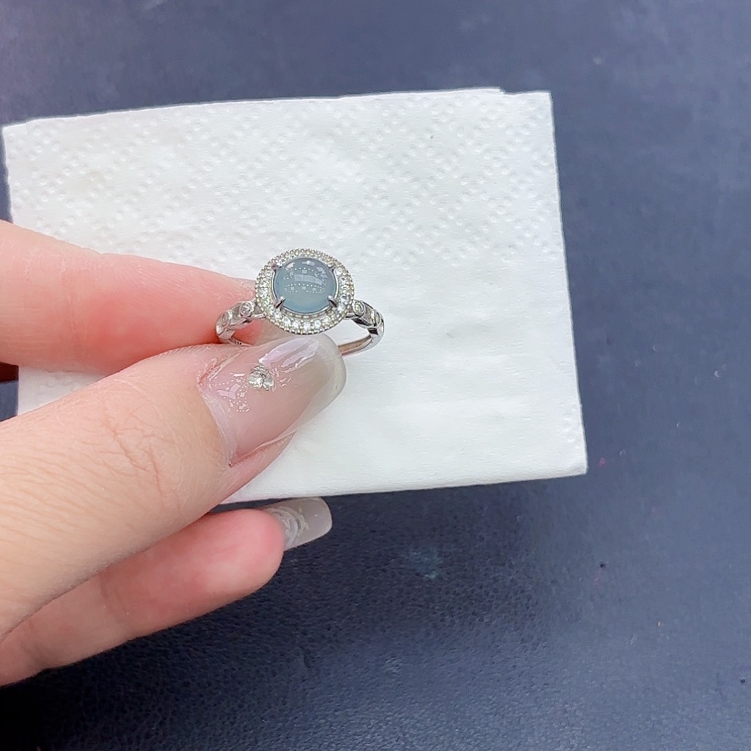 翡翠戒指银S925镶嵌戒指