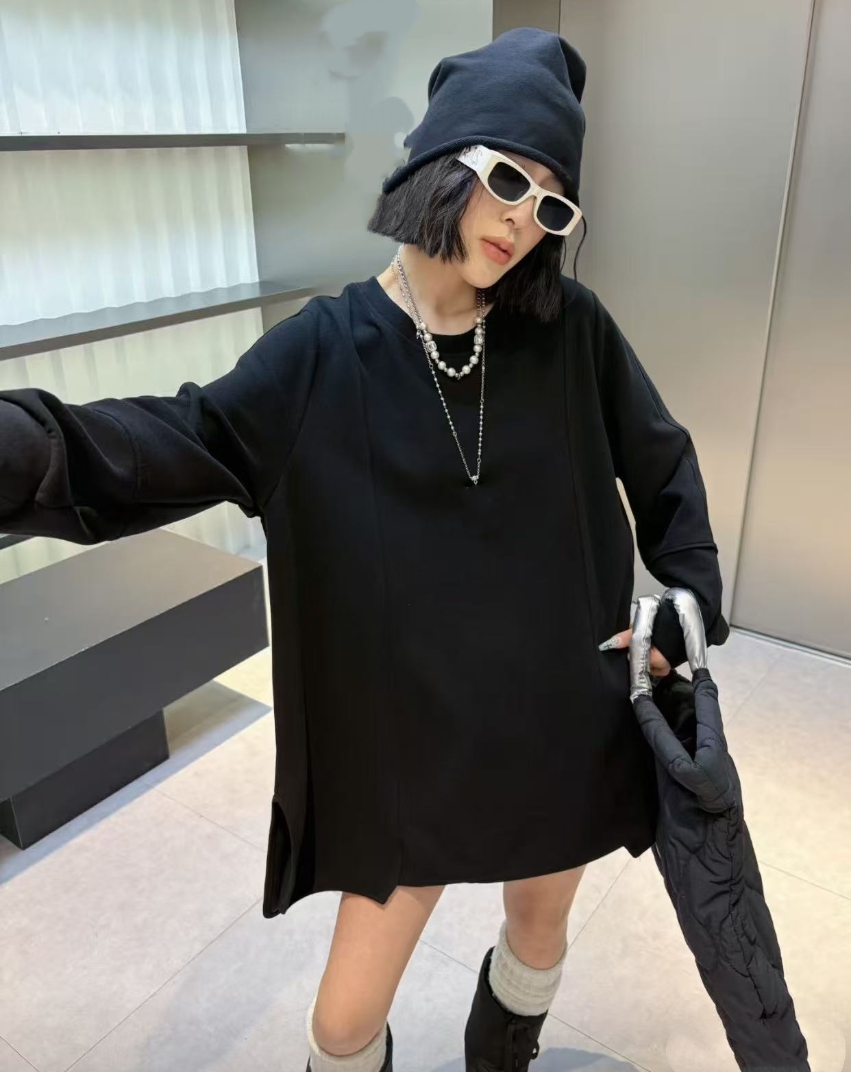 奇奇家时尚韩版大码女装2025冬季新款加厚中长款宽松上衣