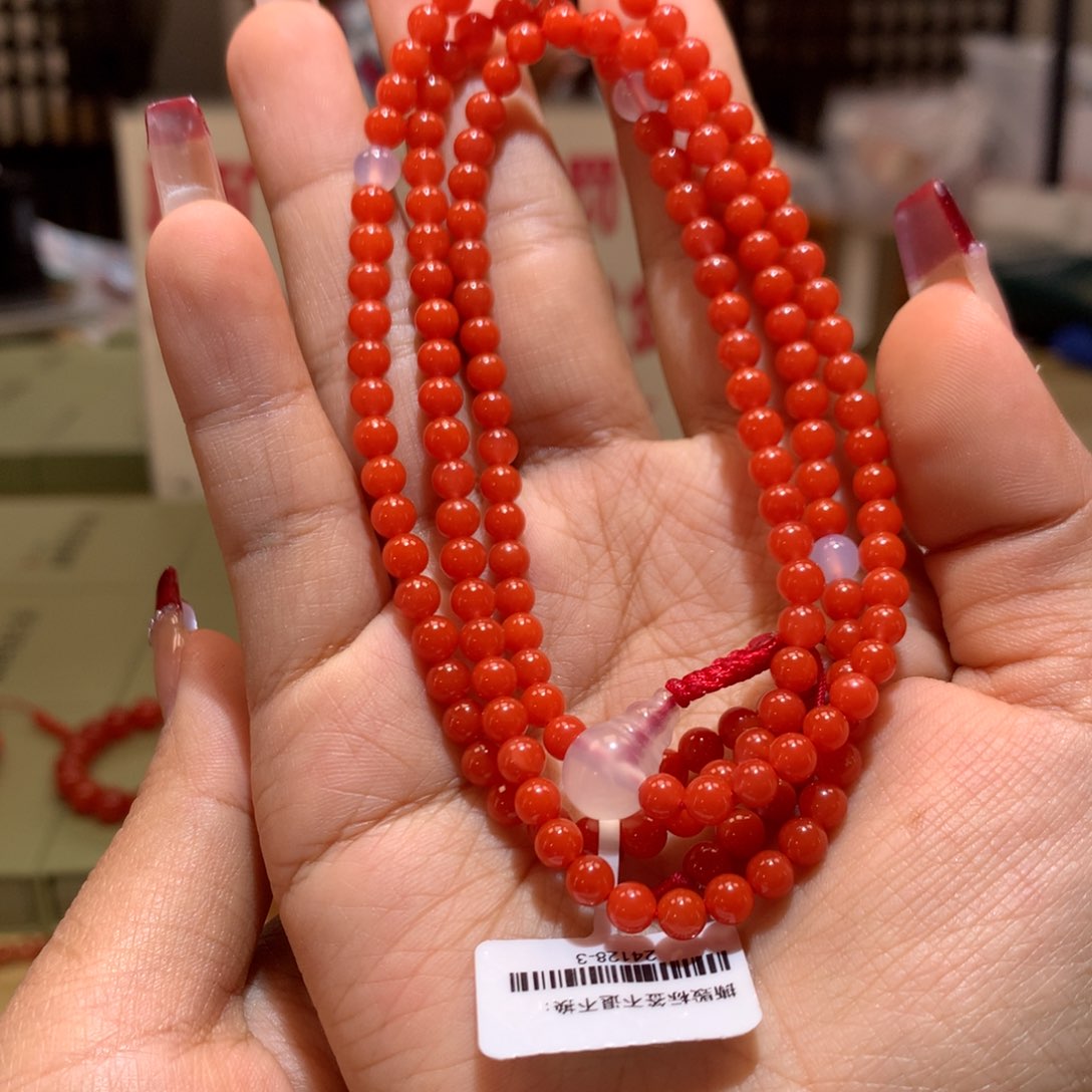 南红玛瑙三眼井4+柿子红108未镶嵌