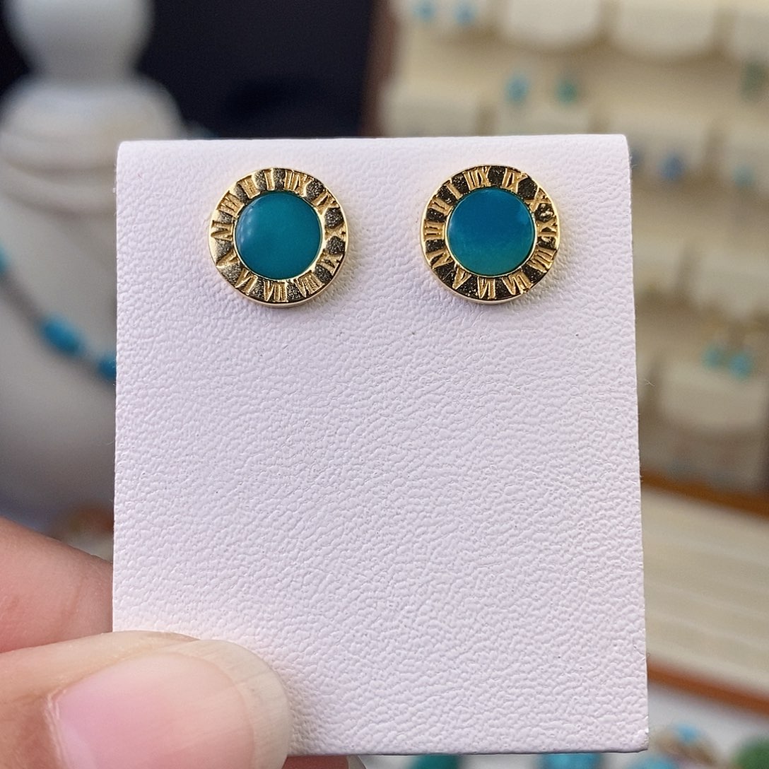 绿松石耳饰银S925镶嵌