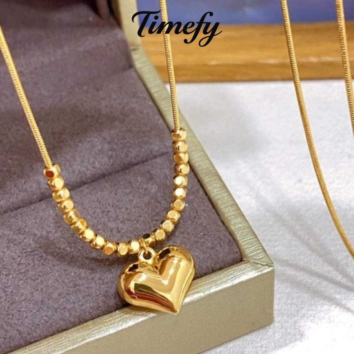 铜合金项链 欧美高级感设计简约不规则方块爱心项链