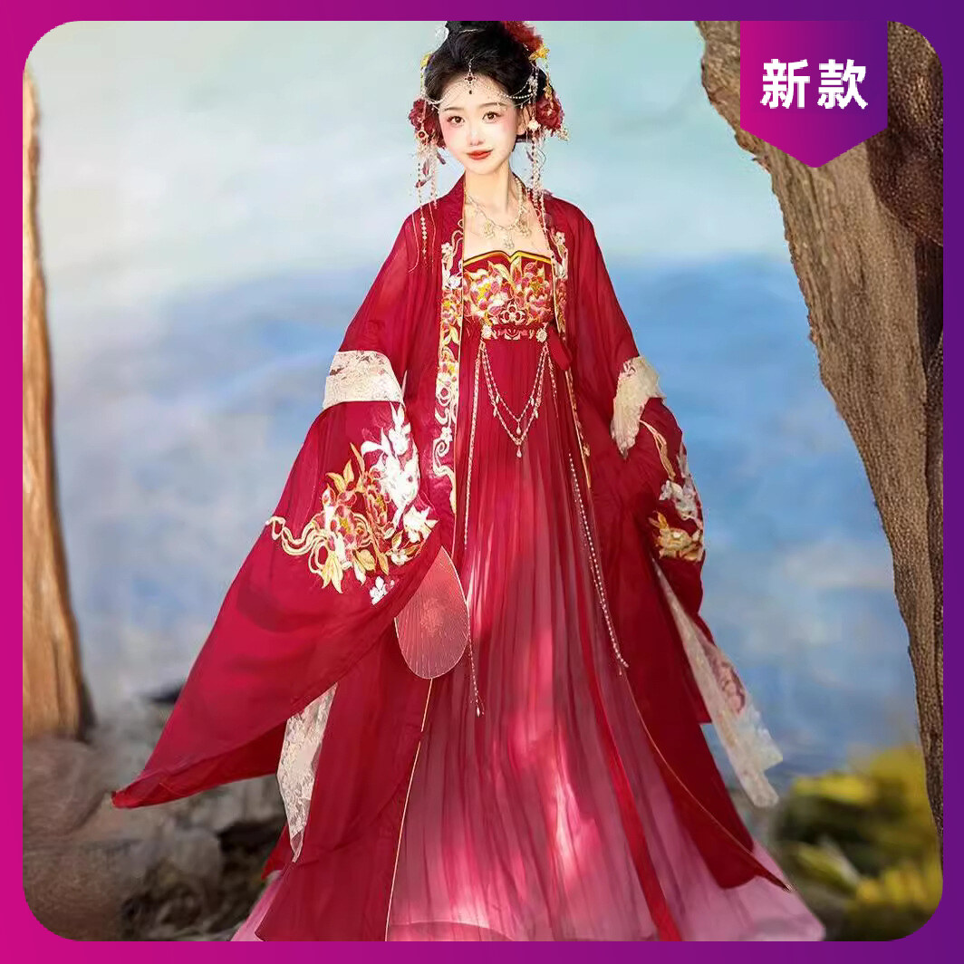 汉服成人新款唐制齐胸襦裙大袖衫重工中国风超仙公主裙摄影批发套