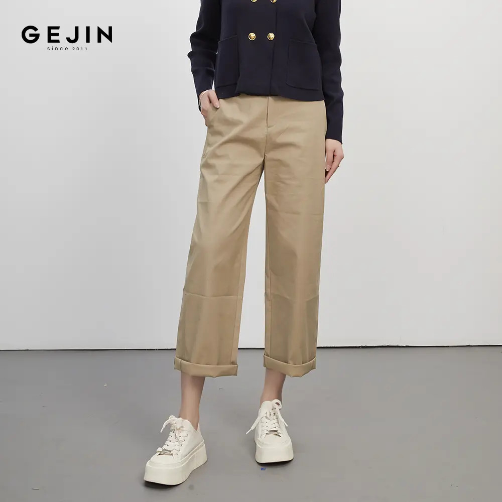 GEJIN/歌锦新款时尚直筒裤老钱风休闲风休闲裤显瘦卡其9322530464