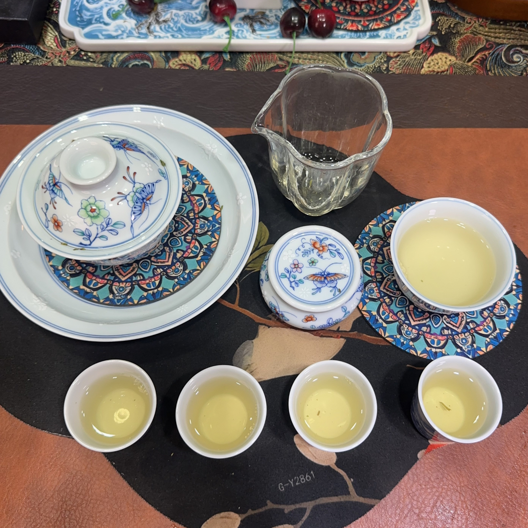 景德镇手工胎釉下五彩工艺高温烧制经典画片蝶恋花高档八件套套组