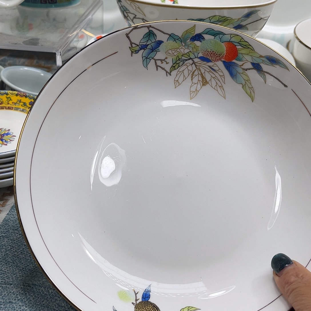 瓷片荔枝八寸深盘四个