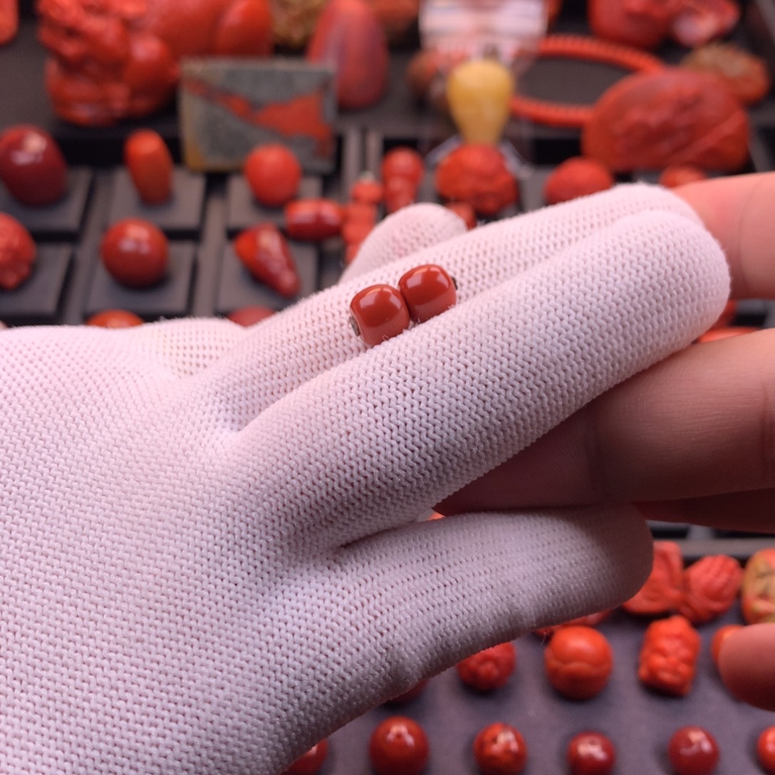 南红玛瑙未镶嵌川料原矿满色满肉老型对珠8.2mm