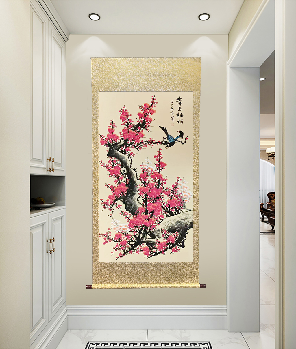 喜上梅稍【国画花鸟】竖幅四尺卷轴装饰画B22