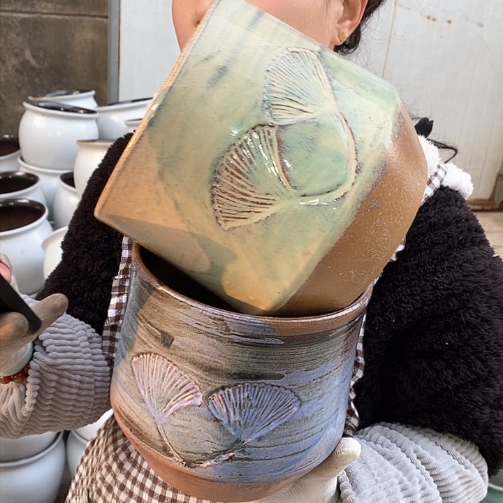 紫砂花盆瑕疵口17高17瑕疵