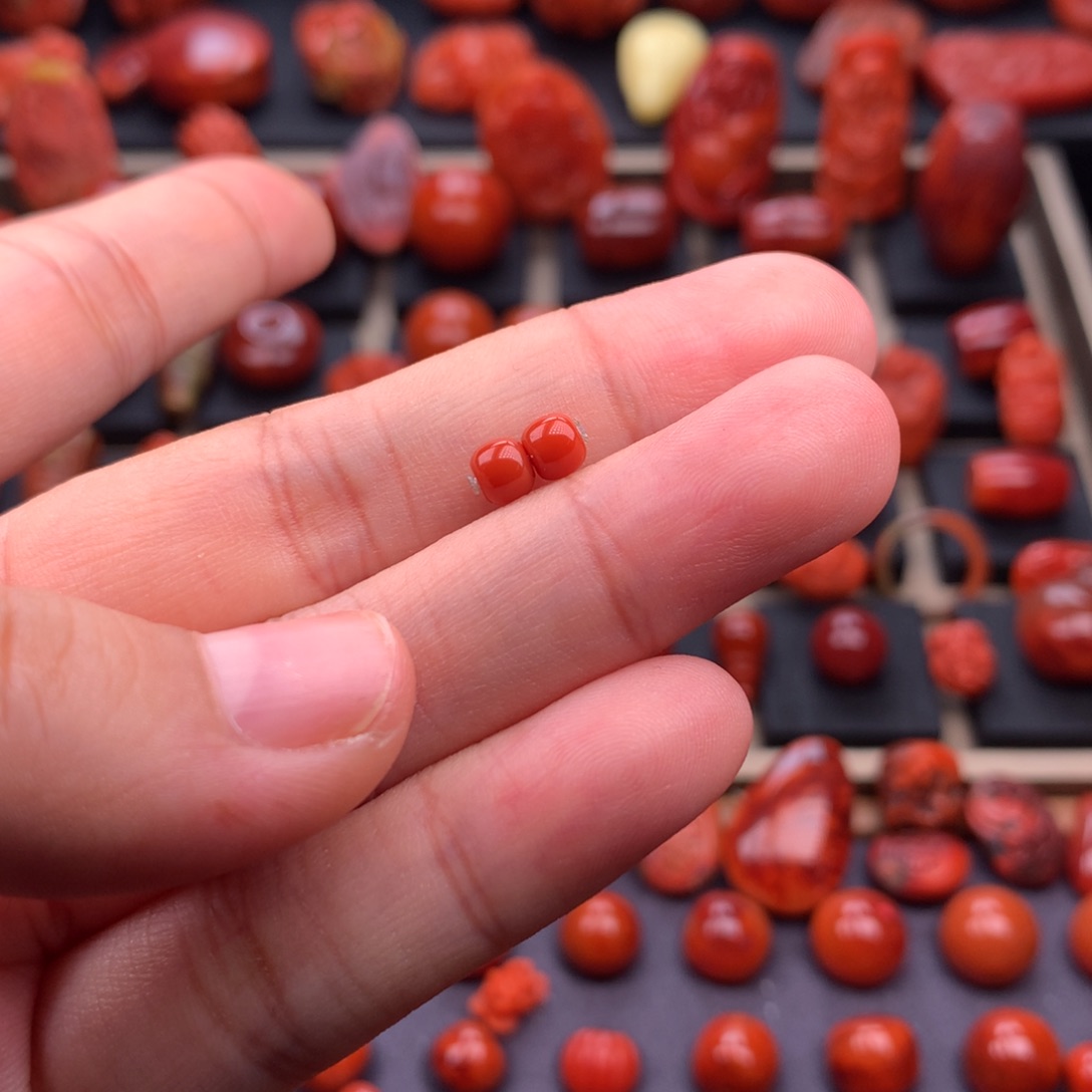 南红玛瑙未镶嵌川料原矿老型对珠4.6mm