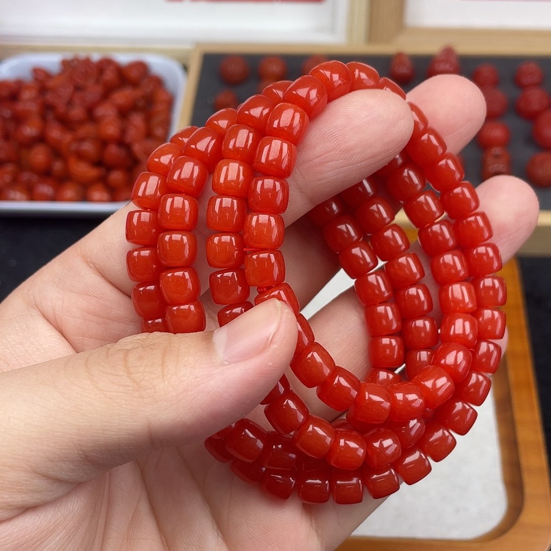 南红玛瑙8号保山锦红卡8直切108 拍四发一未镶用****3