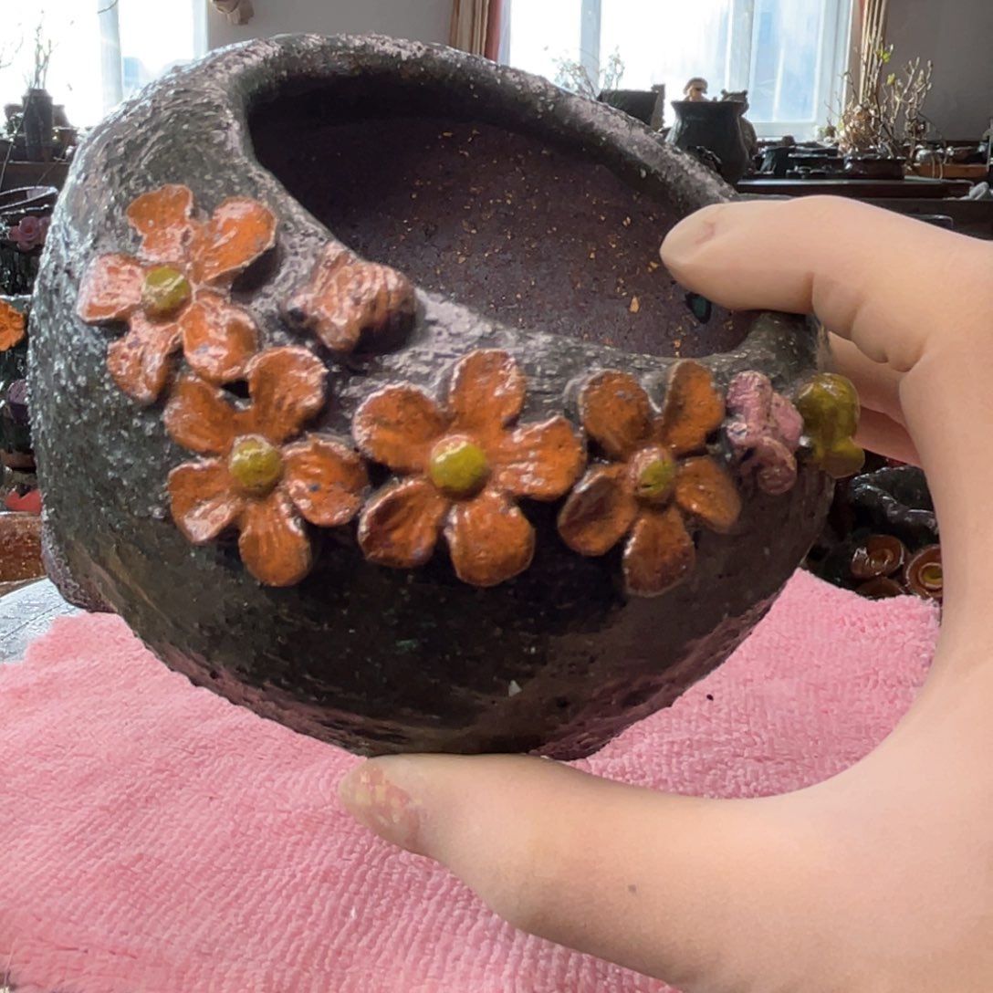 红陶粗砂陶瓷花盆