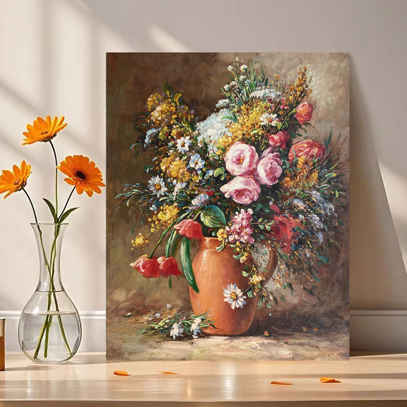 《陶甁盛芳》50*60含内框，刘春建手绘油画装饰画，客厅背景墙挂画