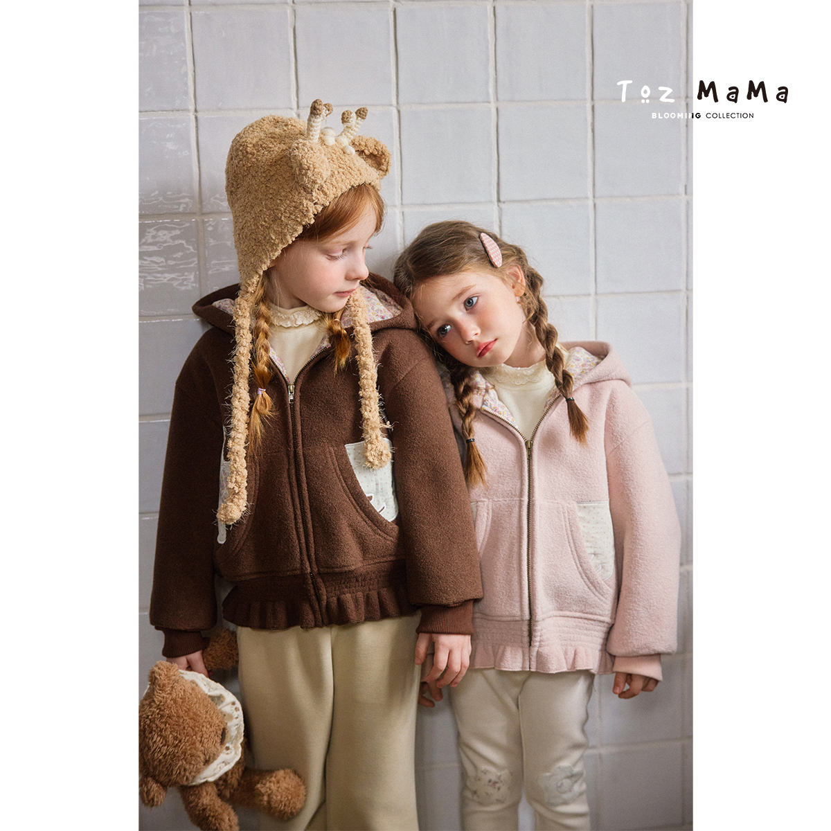 Toz Girls豆几妈11/10猫咪贴布绣连帽外套冬季加绒开衫女童上衣