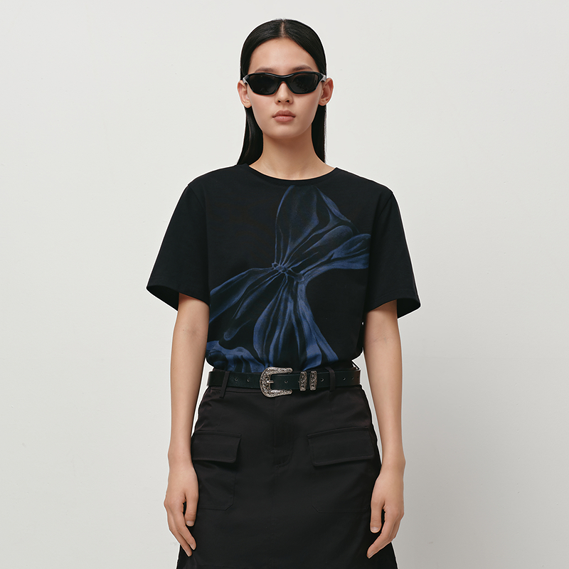 【轻生活】H·GENTEEL荷高夏装女含棉宽松印花通勤T恤GCF25620721