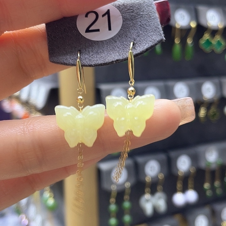 和田玉耳饰18K金镶嵌