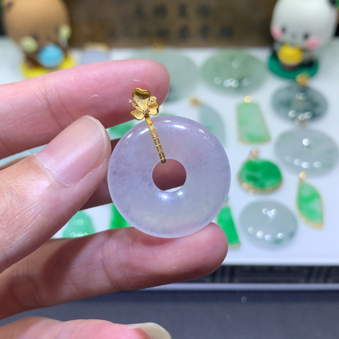 翡翠18K金镶嵌吊坠(不含链)