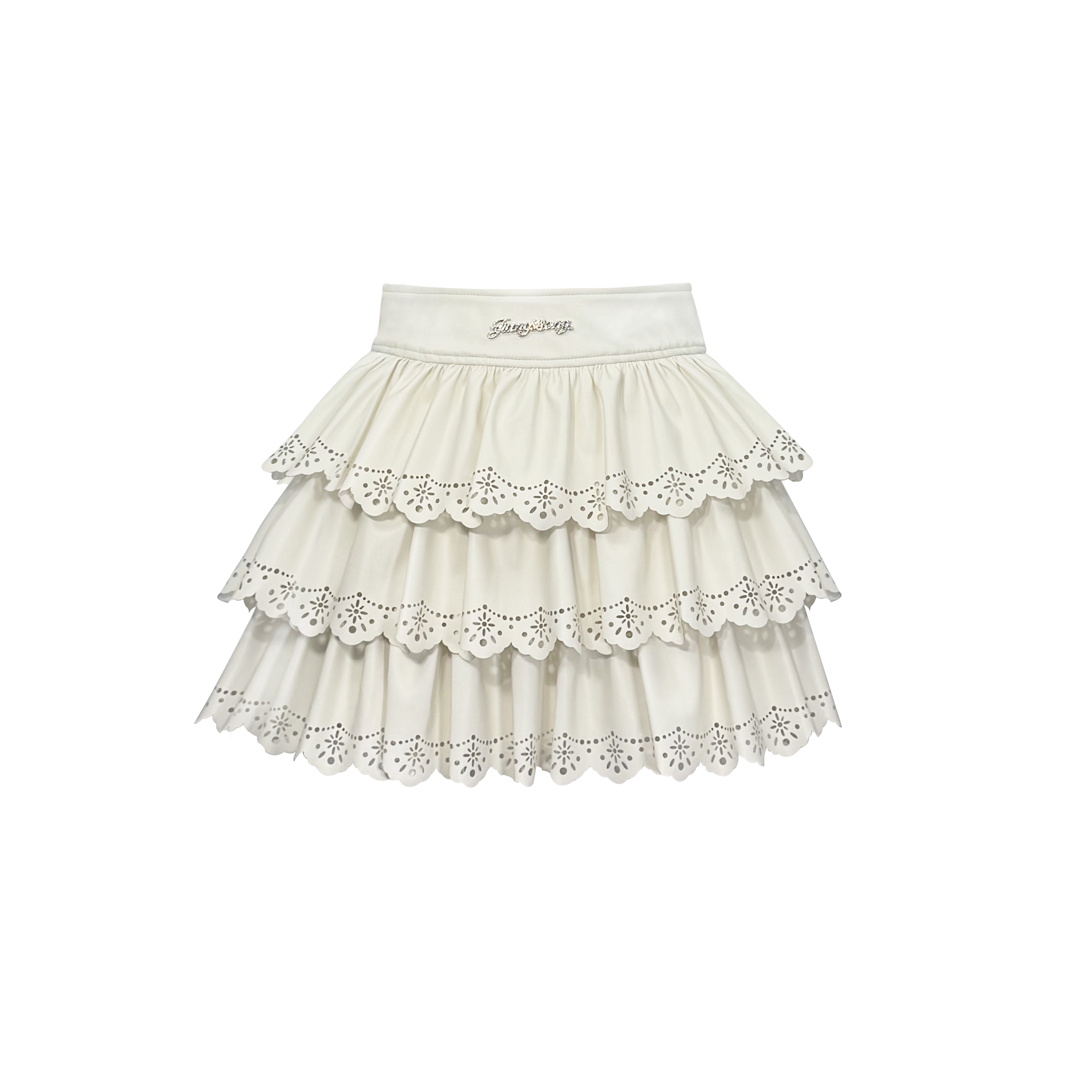 姜穹镂空激光切割抽褶蛋糕半裙15312916A