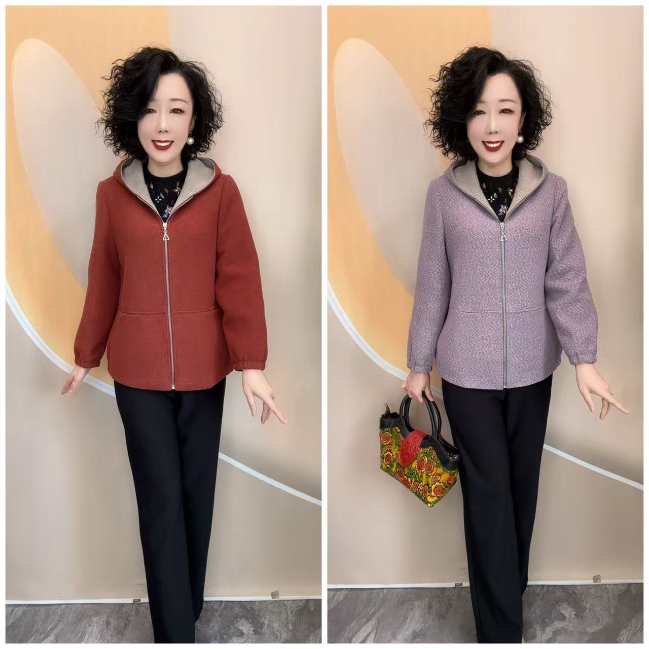 8826新款优雅妈妈加里衬宽松大码时尚洋气爆款厚外套，衣长65