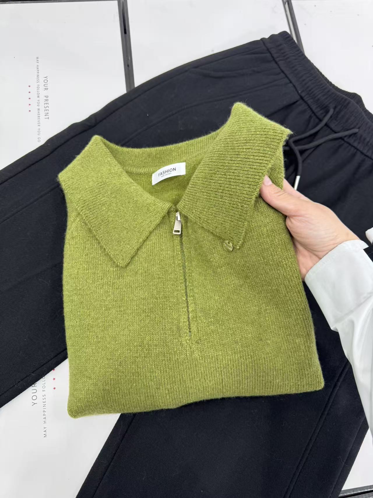 【日韩原单】常规法式冬季老钱风潮牌女装polo纯色毛衣毛衫