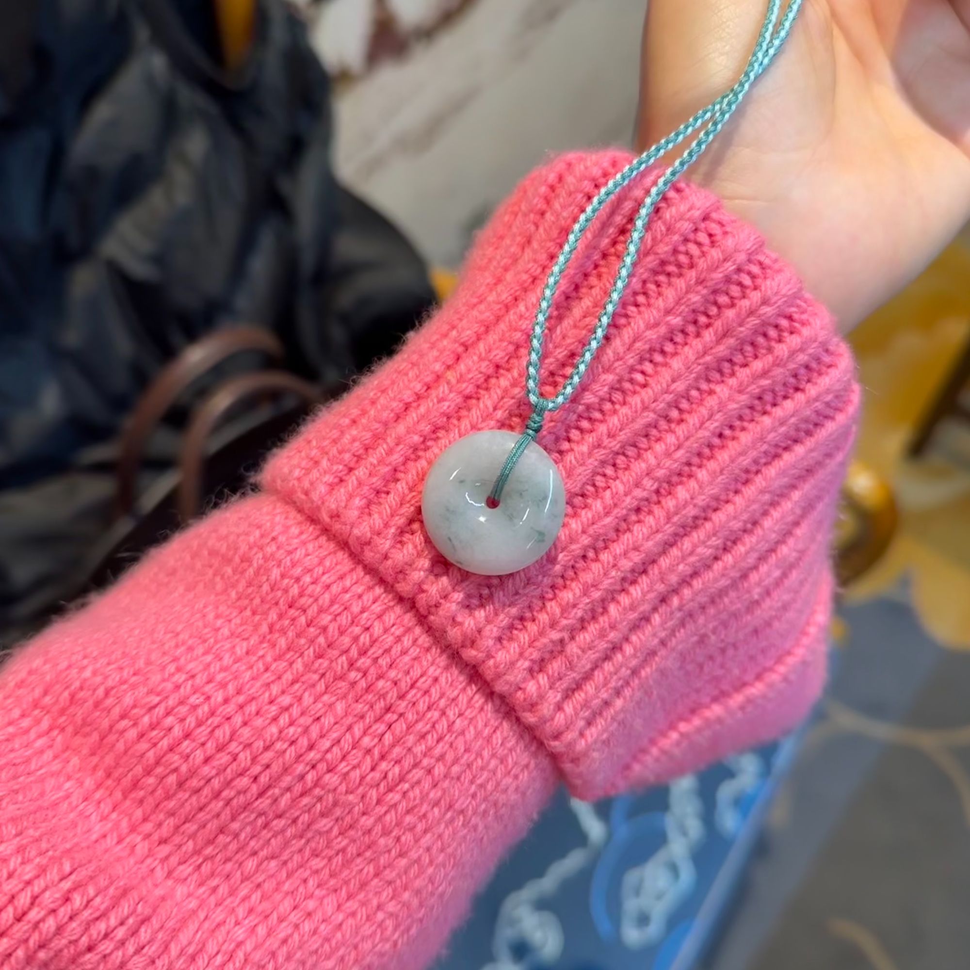 H0010-1、2-P68缅料翡翠糯种平安扣吊坠自编绳吊坠25.9*6.3