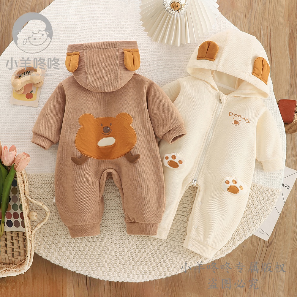 春秋款熊墩墩趴趴乐婴幼单层长袖膝护哈衣男女宝可爱萌系连体爬服