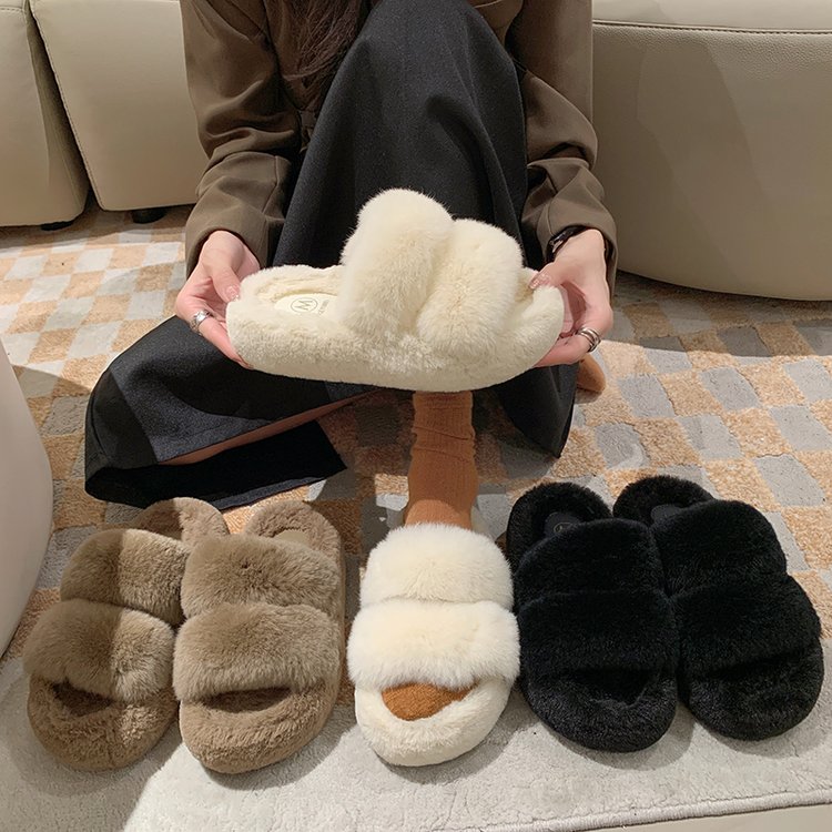 2024冬新款 纯色韩版一字拖防水防滑外穿女拖鞋